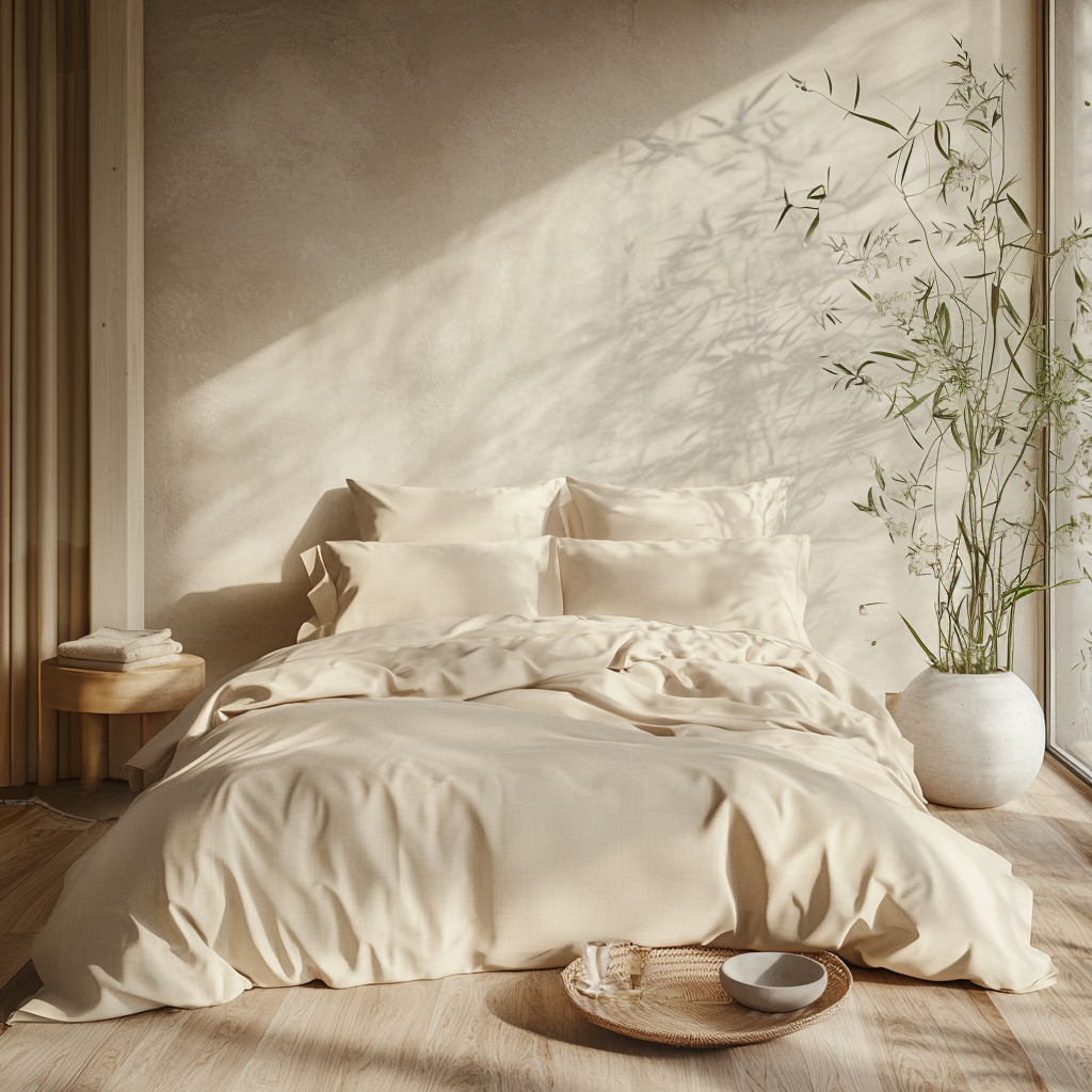 Helles Schlafzimmer mit Hush & Holle Bettwäsche