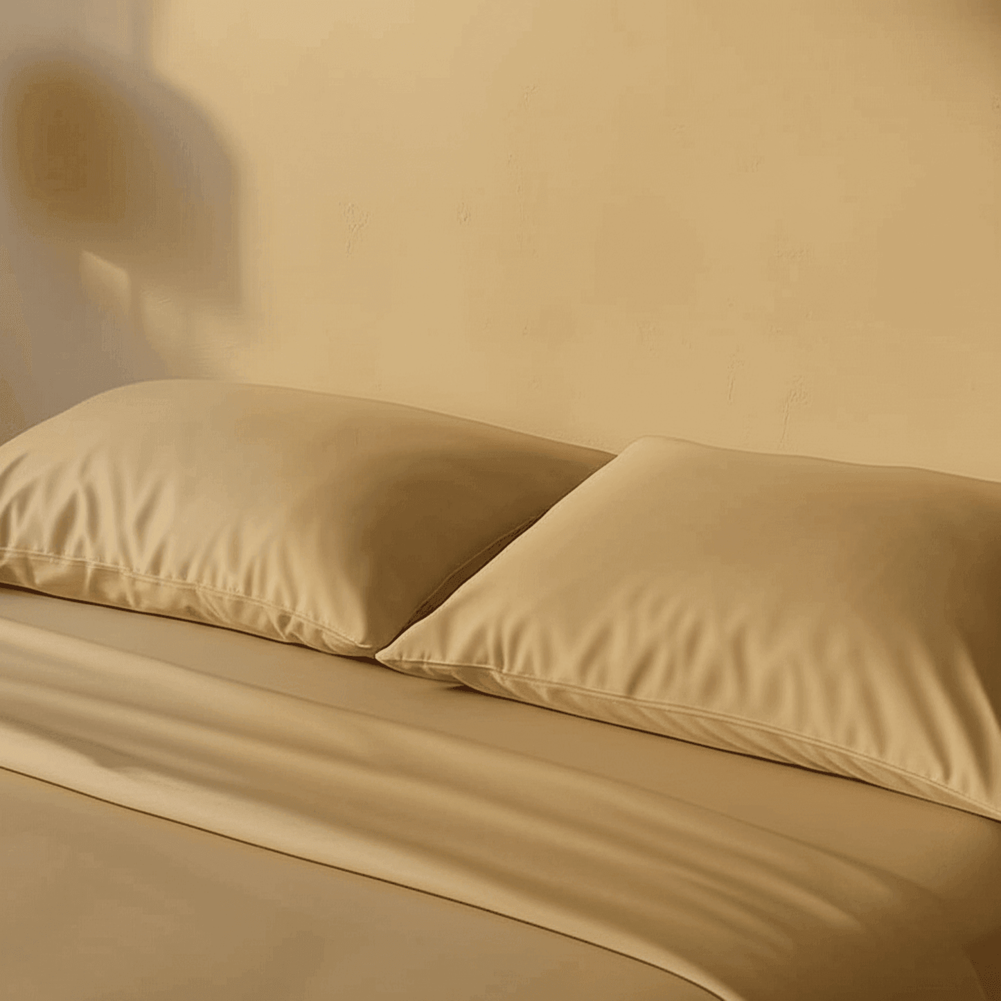 Cremeweiß , seidige Bambus-Kopfkissen von HUSH & HOLLE im sanften Tageslicht, elegant und glatt.




