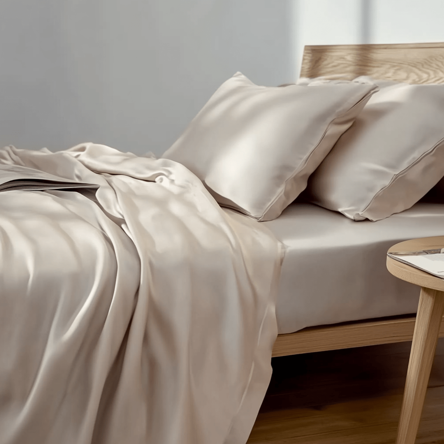 Ein Schlafzimmer in Bettwäsche in Cremeweiss von Hush & Holle