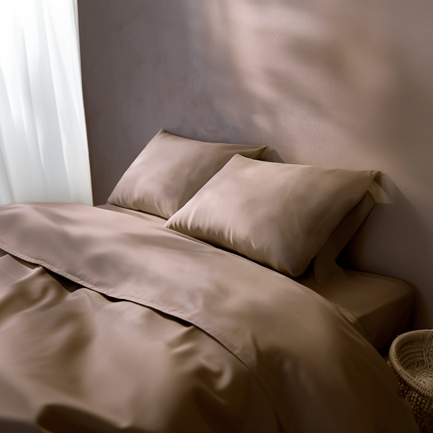 Schlafzimmer von Bettwäsche von Hush & Holle in Greige